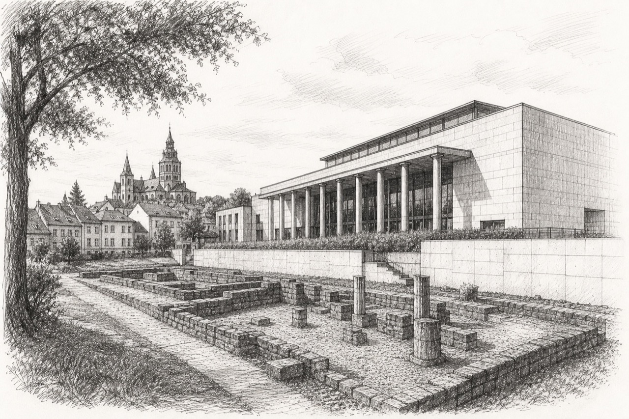 Hand-drawn pencil travel sketch for Tongeren, Belgium