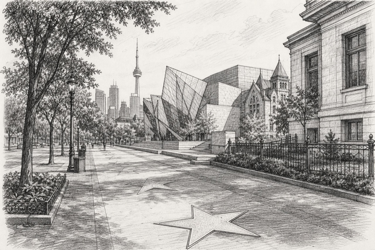 Hand-drawn pencil travel sketch for Toronto, Canada
