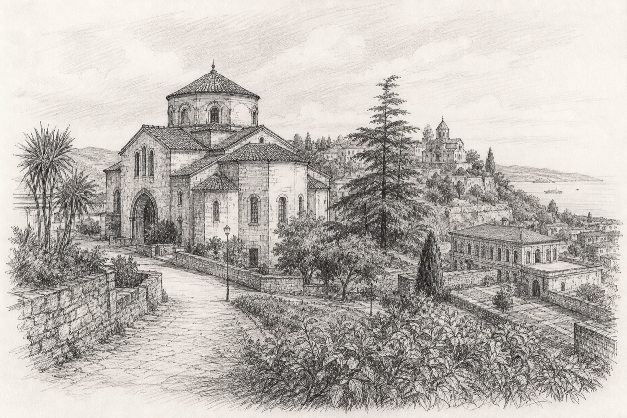 Hand-drawn pencil travel sketch for Trabzon, Turkey