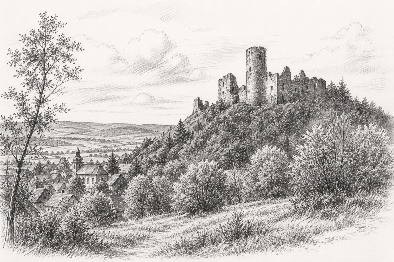 Hand-drawn pencil travel sketch for Třemošnice, Czech Republic