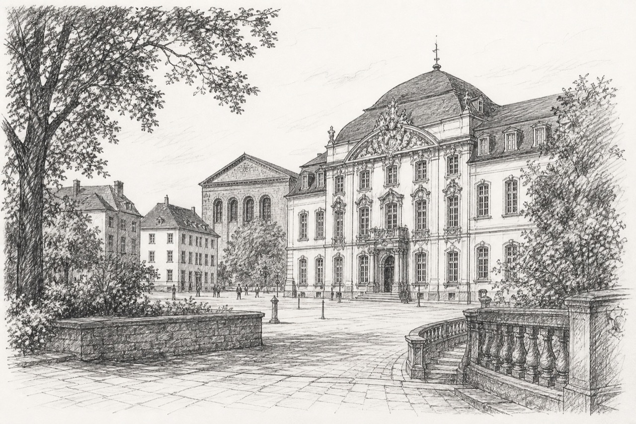 Hand-drawn pencil travel sketch for Trier, Germany