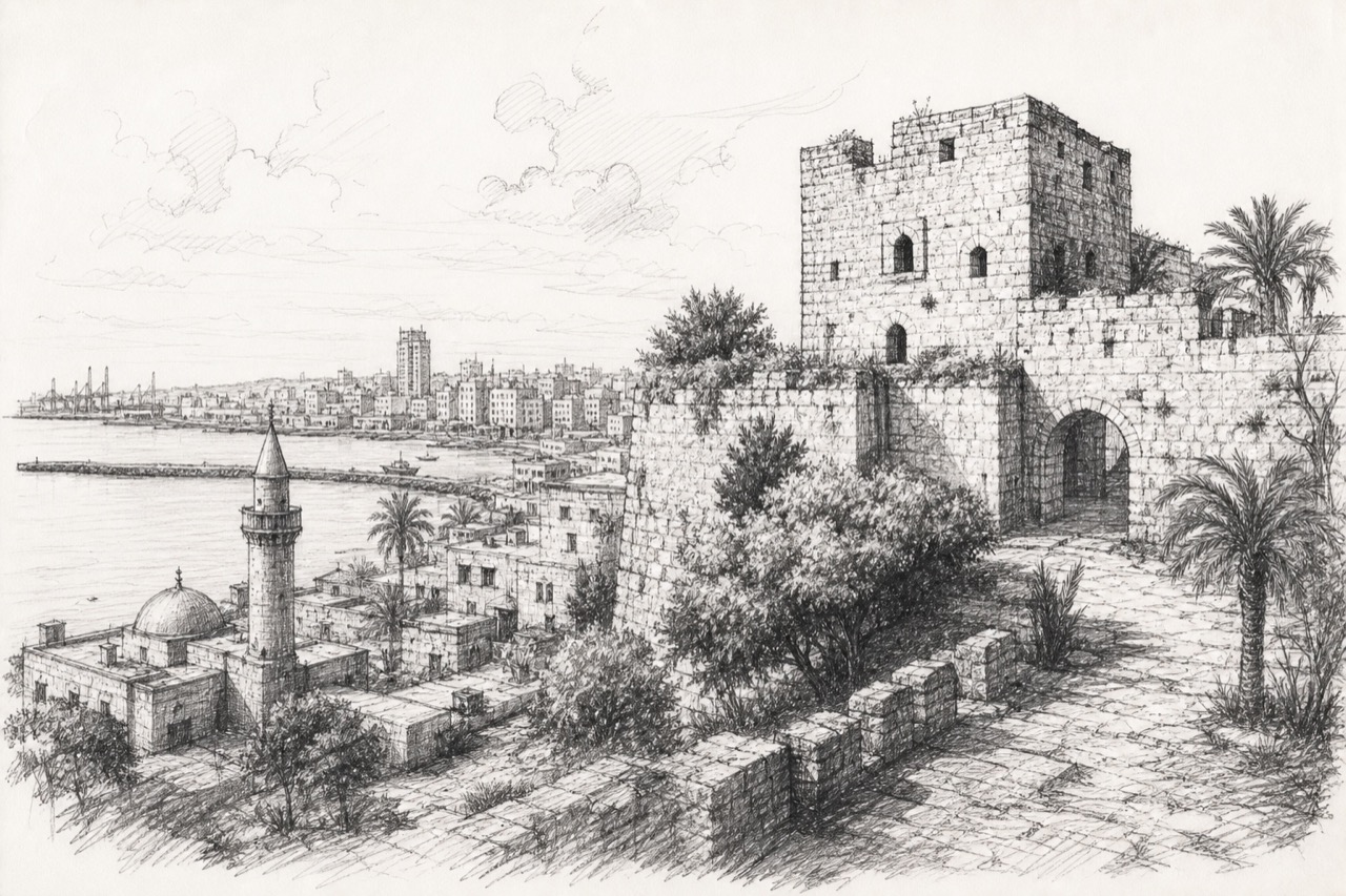 Hand-drawn pencil travel sketch for Tripoli, Lebanon