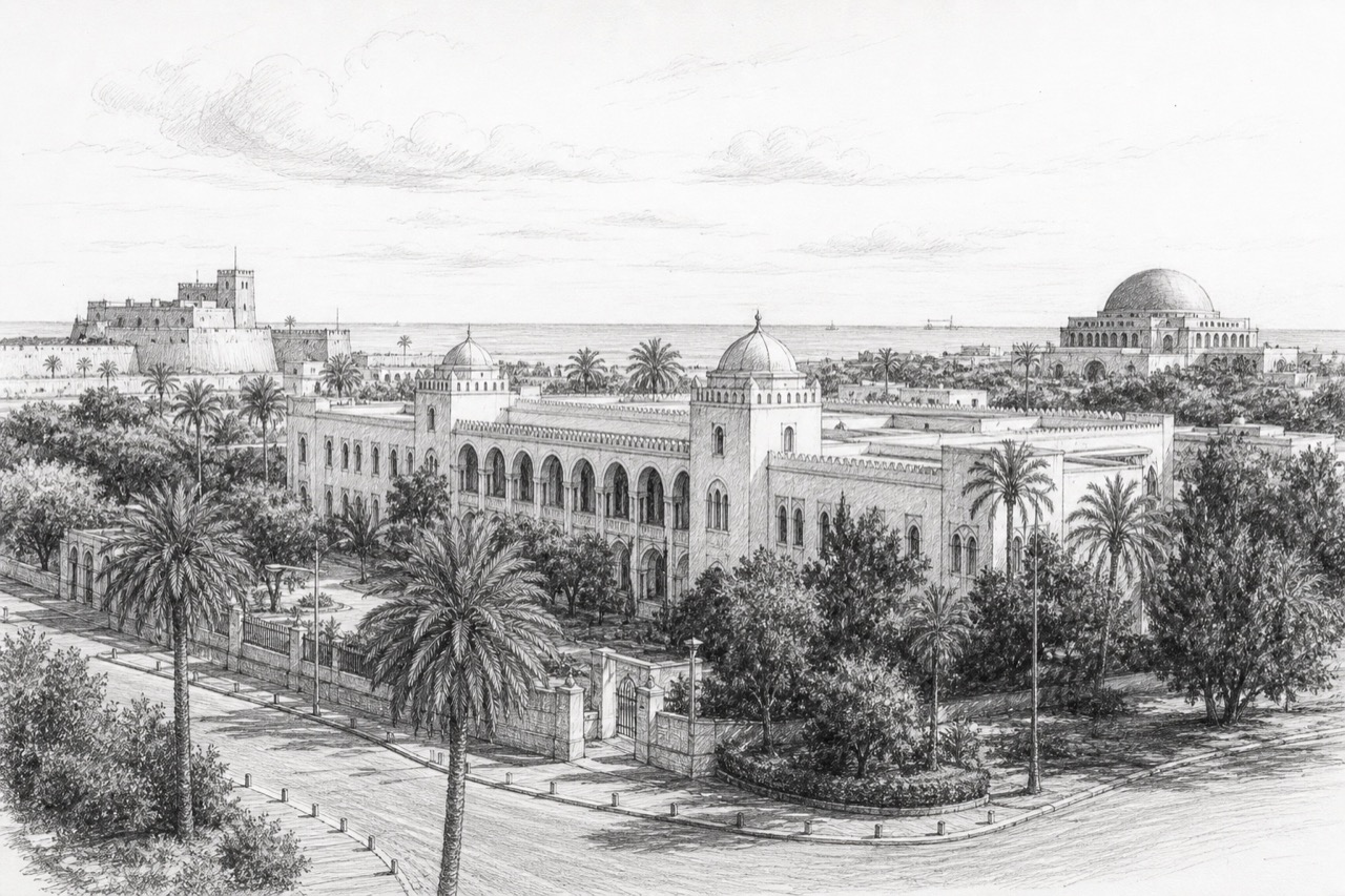 Hand-drawn pencil travel sketch for Tripoli, Libya