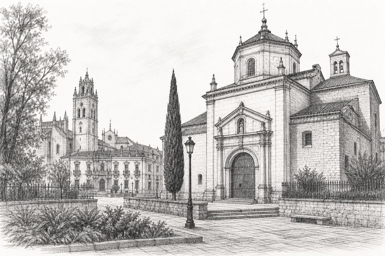 Hand-drawn pencil travel sketch for Valladolid, Spain
