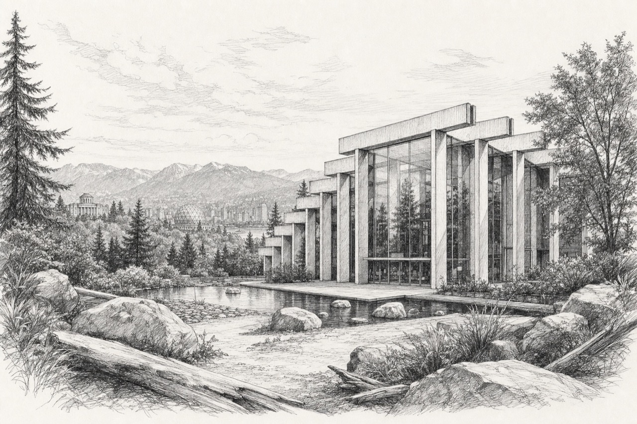 Hand-drawn pencil travel sketch for Vancouver, Canada