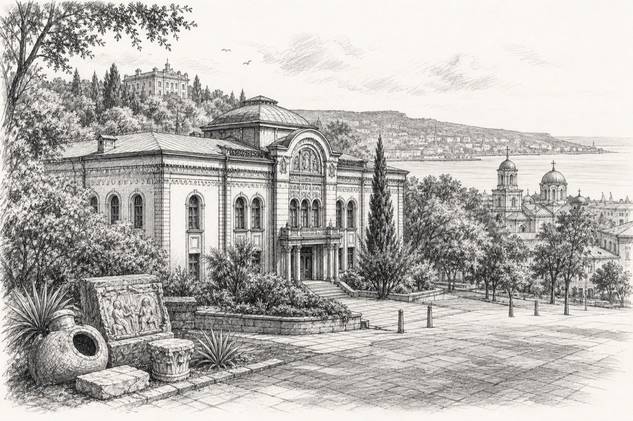 Hand-drawn pencil travel sketch for Varna, Bulgaria