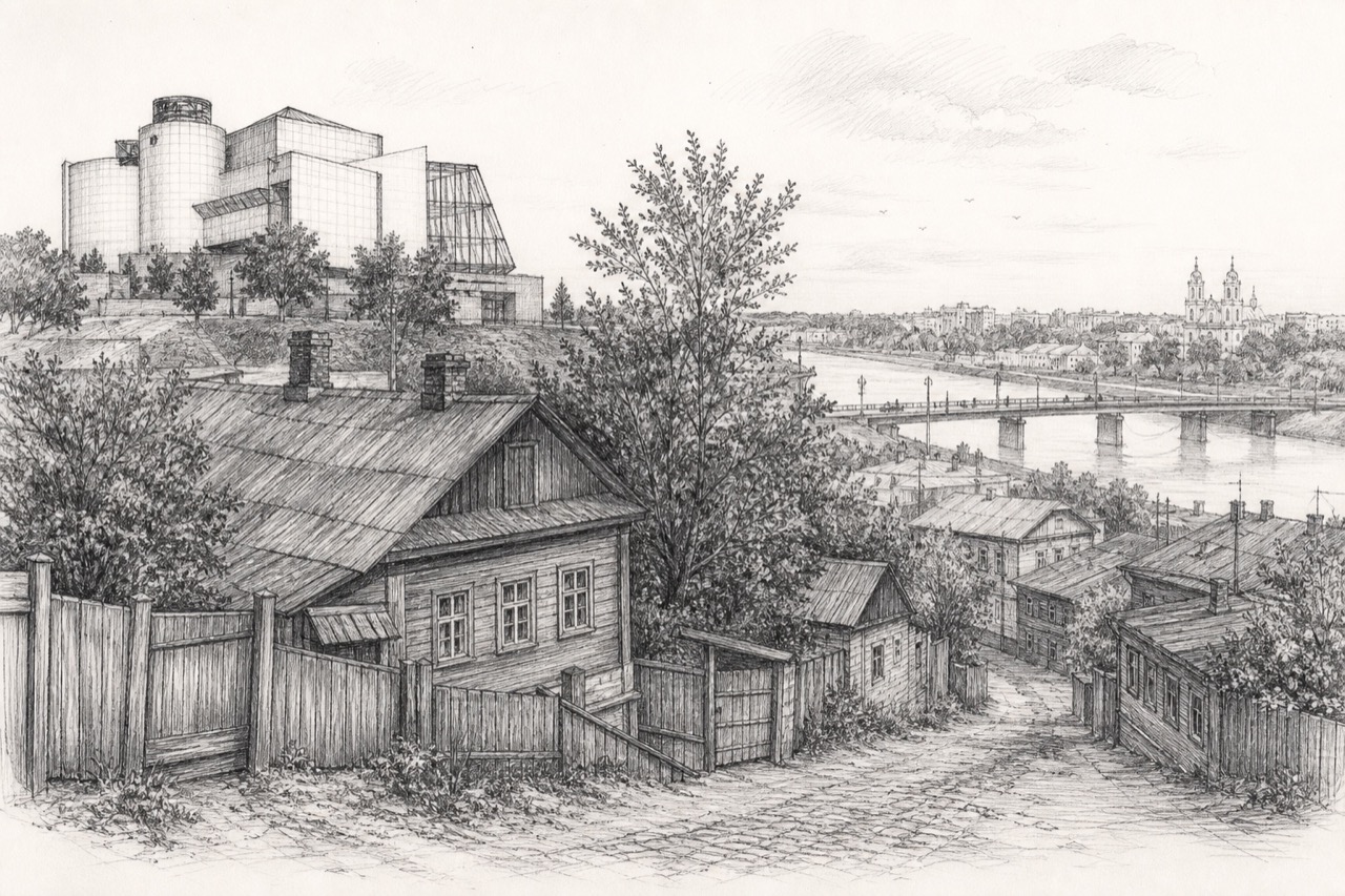Hand-drawn pencil travel sketch for Vitebsk, Belarus