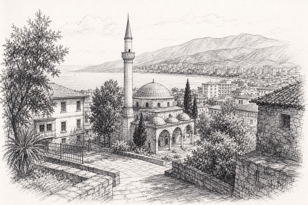 Hand-drawn pencil travel sketch for Vlorë, Albania