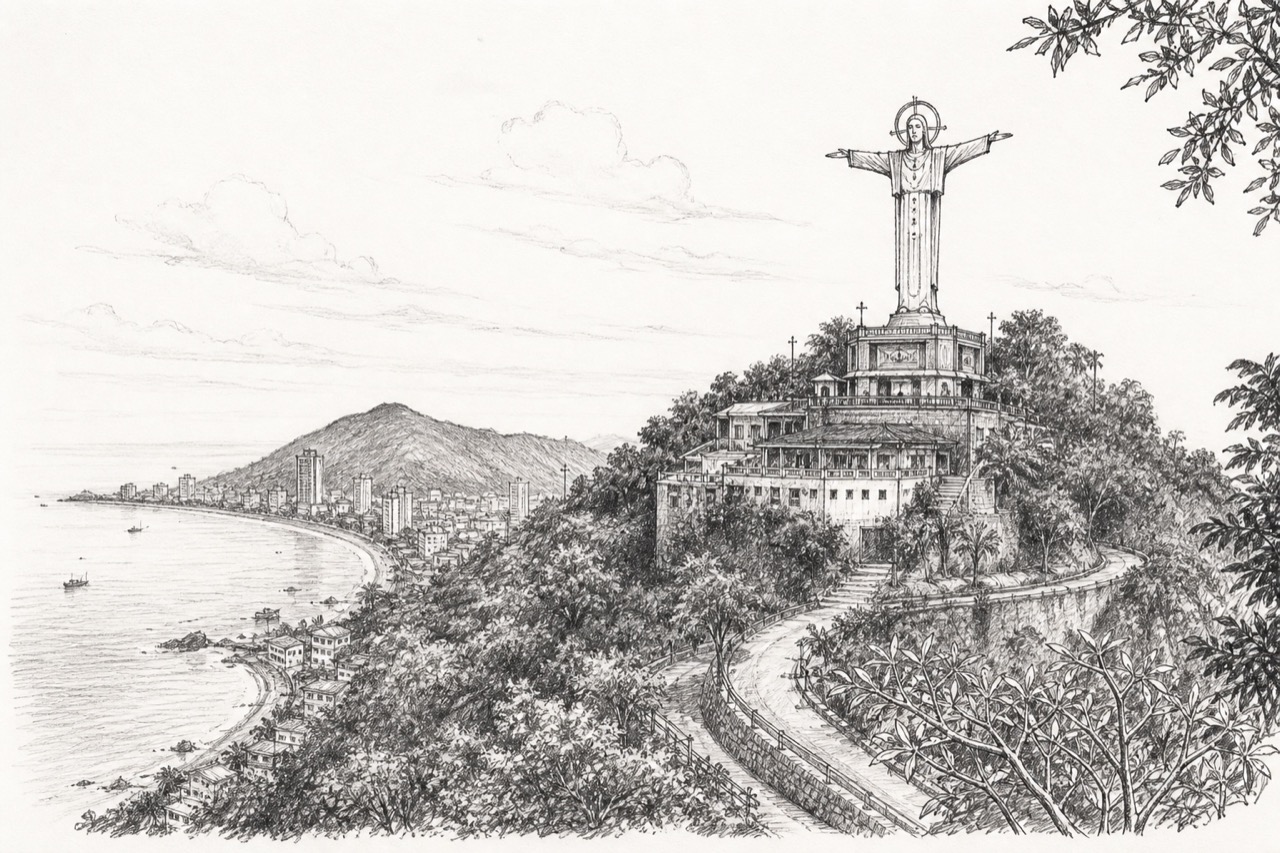 Hand-drawn pencil travel sketch for Vũng Tàu, Vietnam