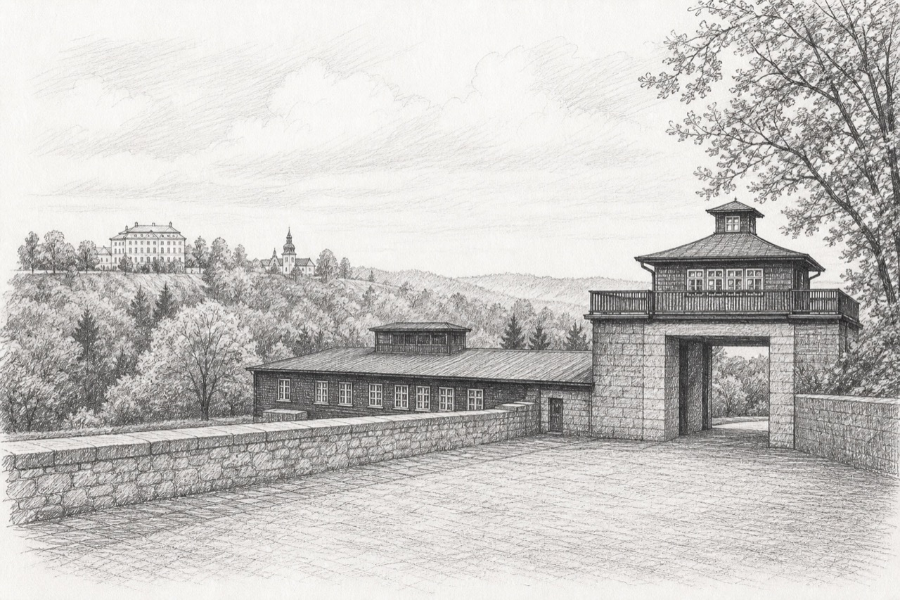 Hand-drawn pencil travel sketch for Weimar, Germany