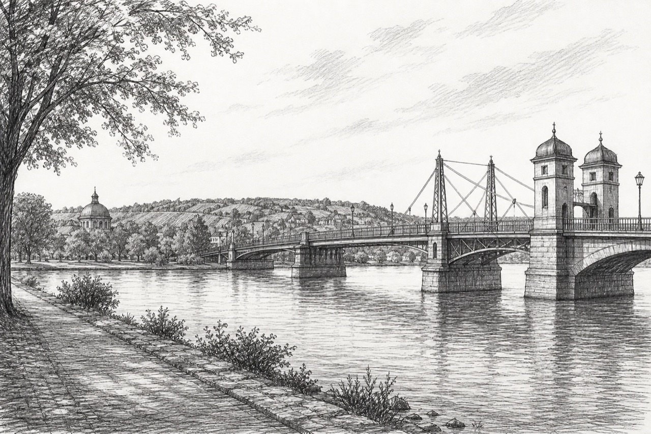 Hand-drawn pencil travel sketch for Wiesbaden, Germany