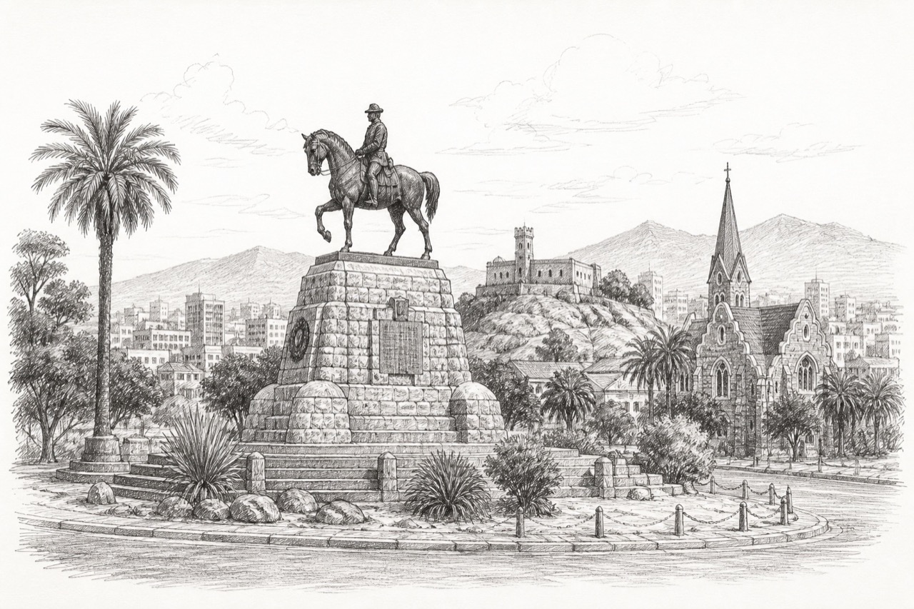 Hand-drawn pencil travel sketch for Windhoek, Namibia
