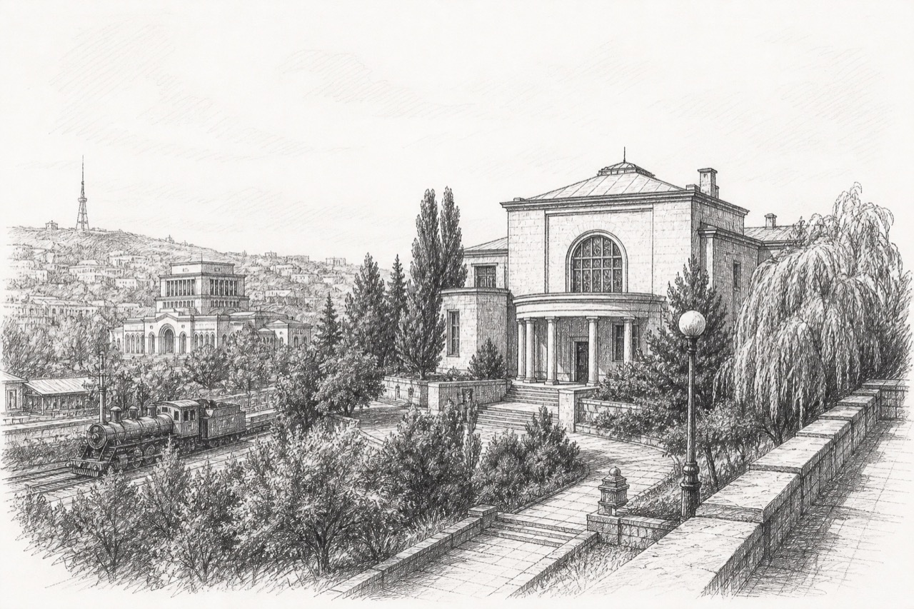 Hand-drawn pencil travel sketch for Yerevan, Armenia