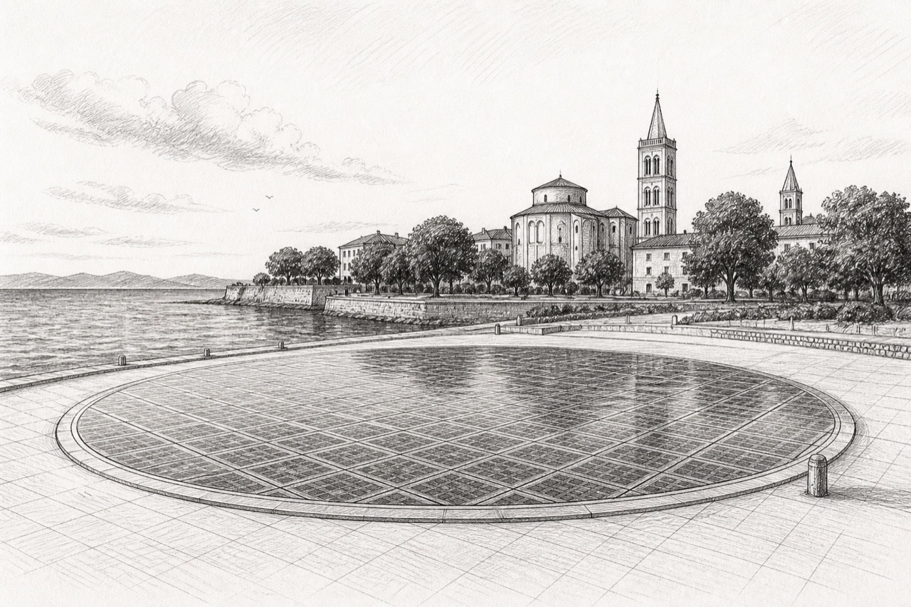Hand-drawn pencil travel sketch for Zadar, Croatia