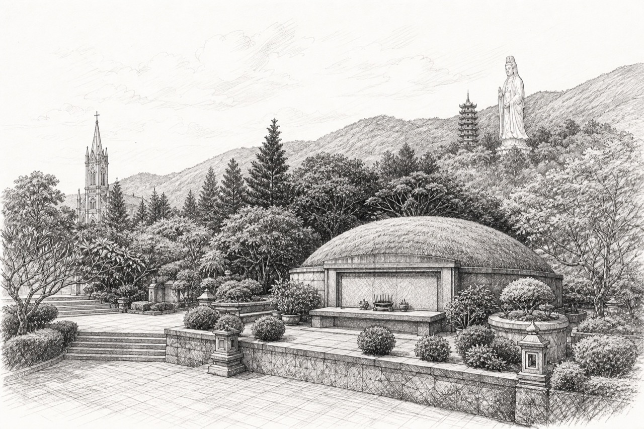 Hand-drawn pencil travel sketch for Da Nang, Vietnam