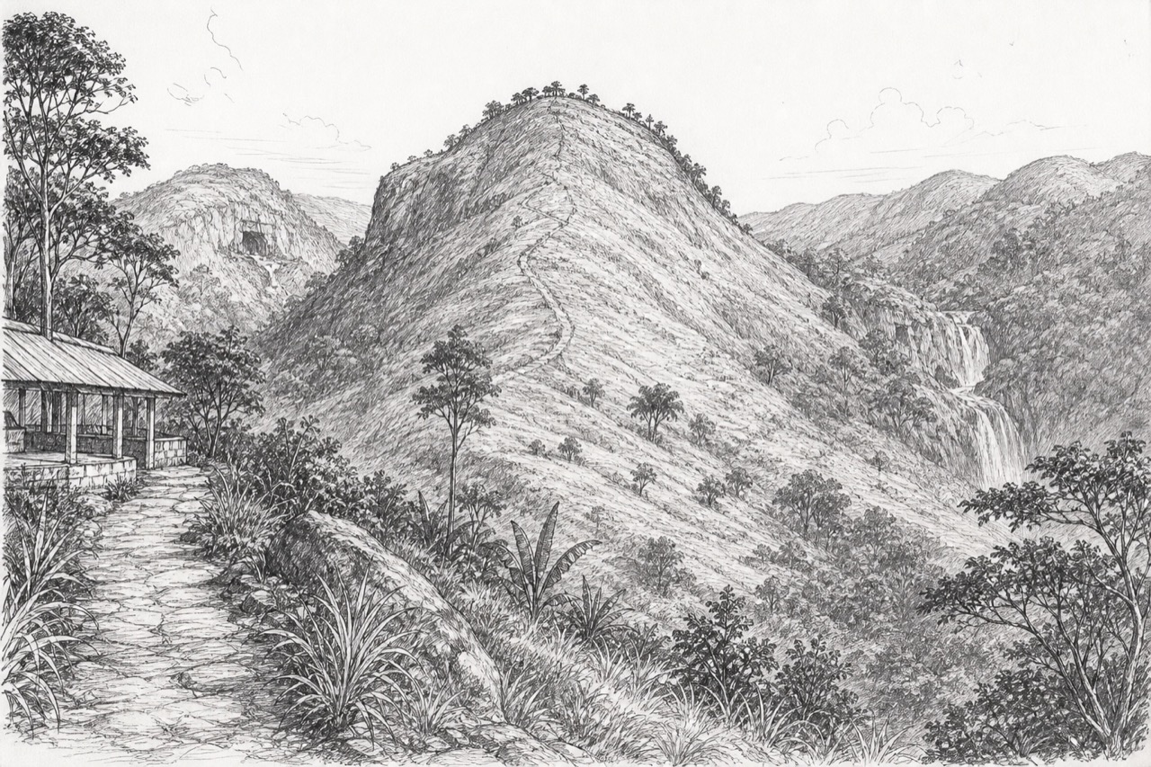 Hand-drawn pencil travel sketch for Ella, Sri Lanka