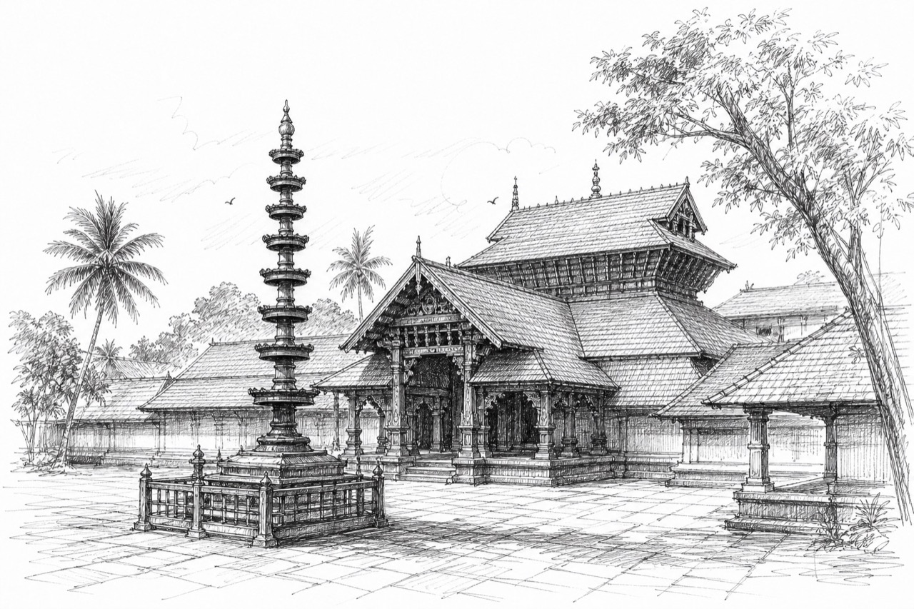 Hand-drawn travel sketch of Guruvayur