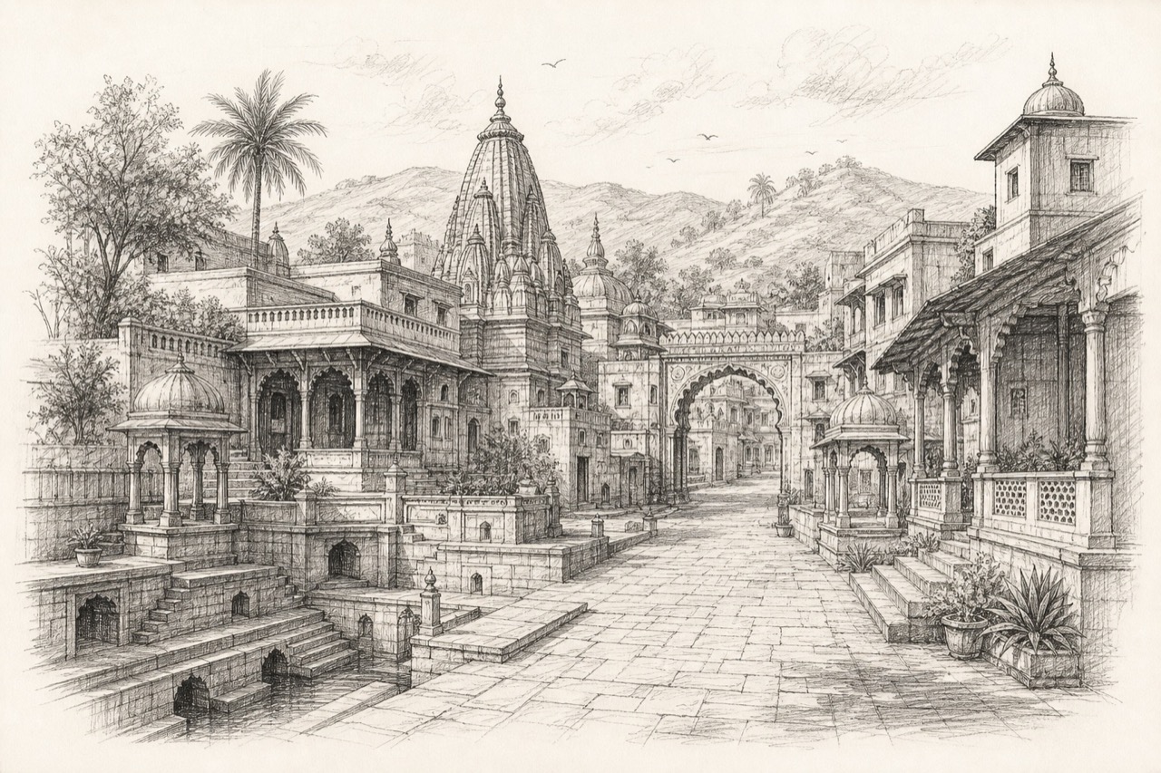 Hand-drawn pencil travel sketch for Basi
