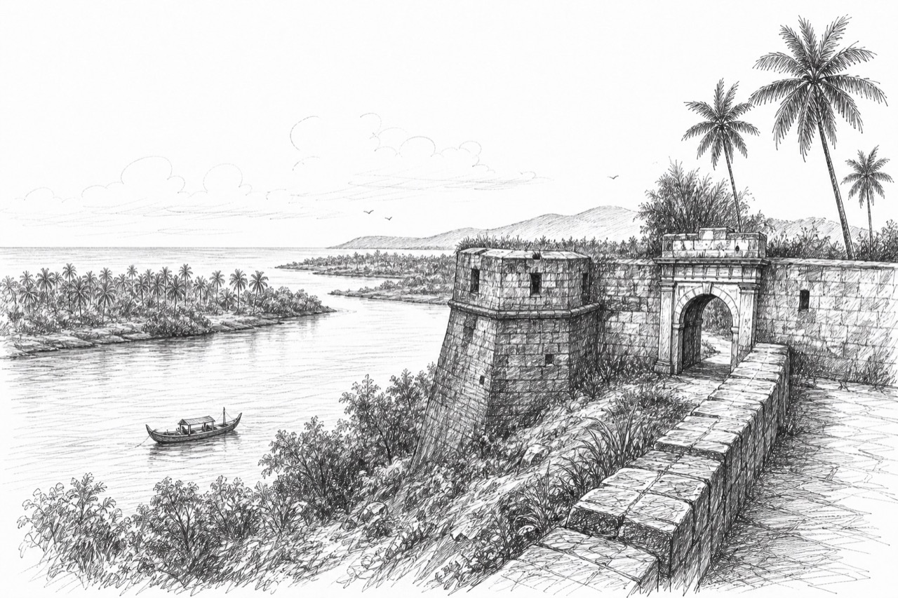 Hand-drawn travel sketch of Kasaragod