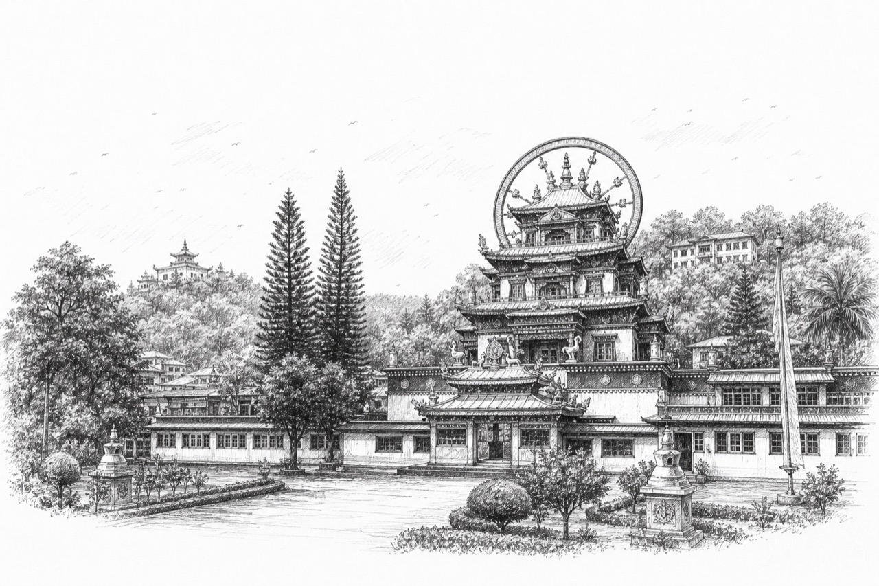Hand-drawn pencil travel sketch for Kodagu (Coorg), India