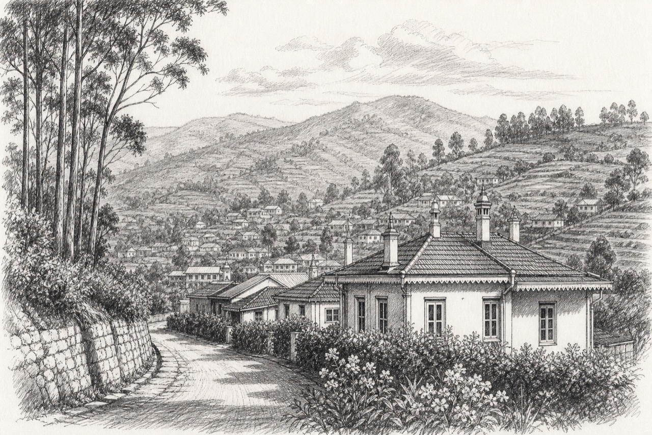 Hand-drawn pencil travel sketch for Kotagiri
