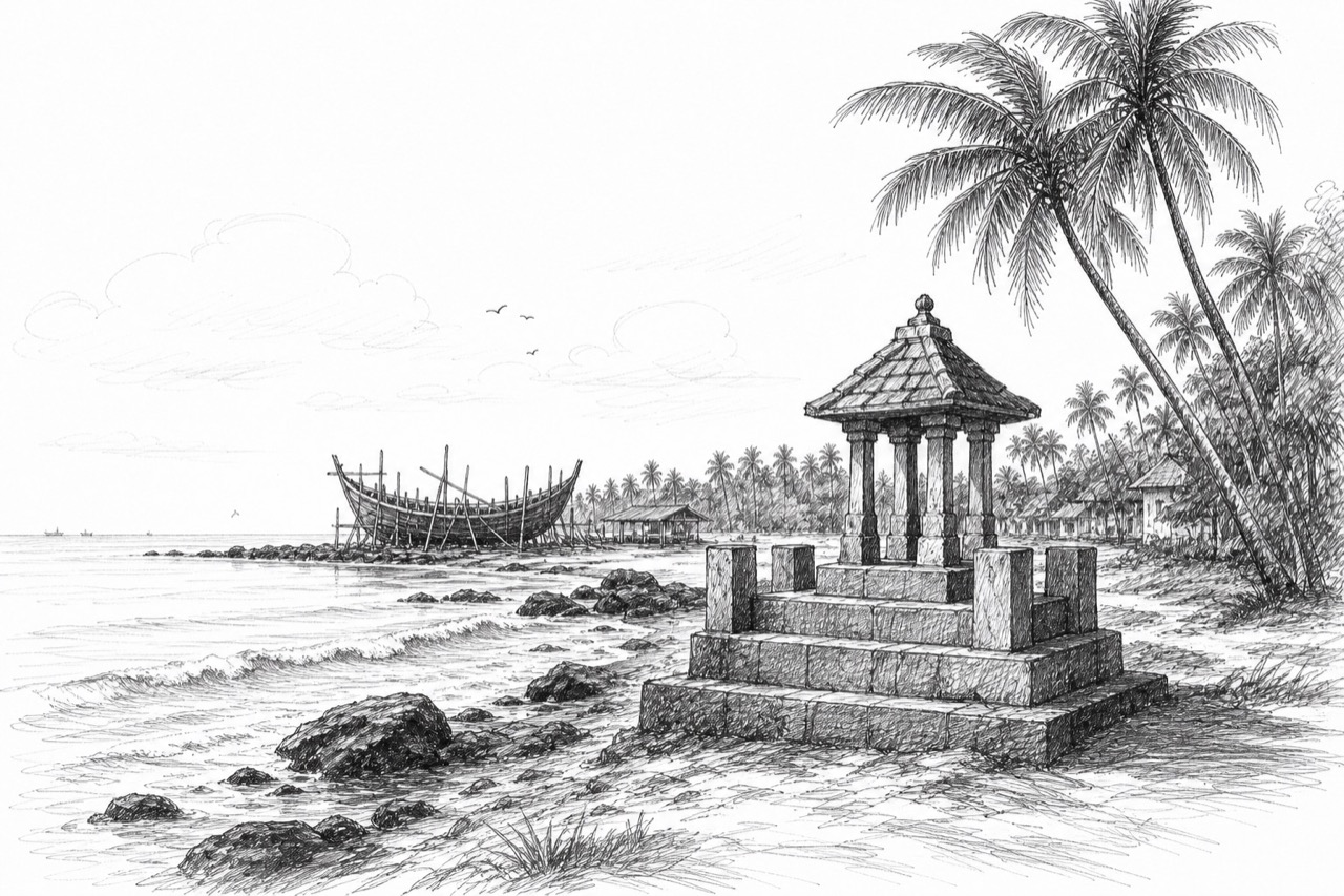 Hand-drawn travel sketch of Kozhikode and Kappad