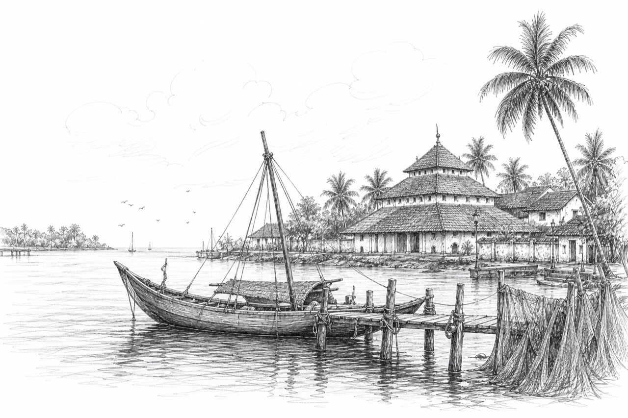 Hand-drawn travel sketch of Malappuram and Ponnani