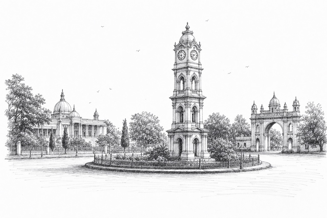 Hand-drawn pencil travel sketch for Mysuru and Srirangapatna, India