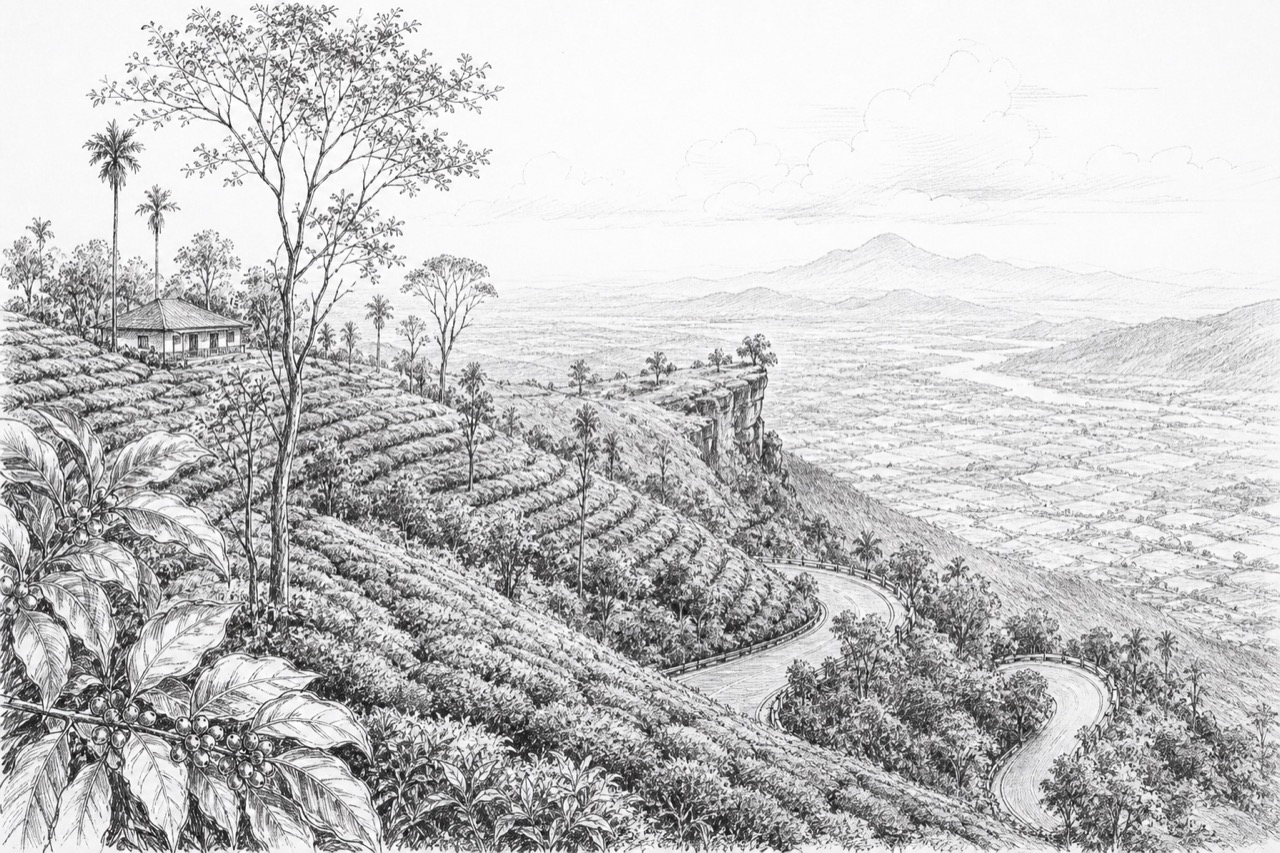 Hand-drawn travel sketch of Nelliyampathy