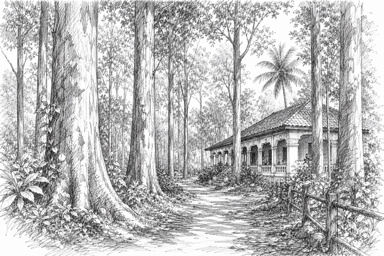Hand-drawn travel sketch of Nilambur