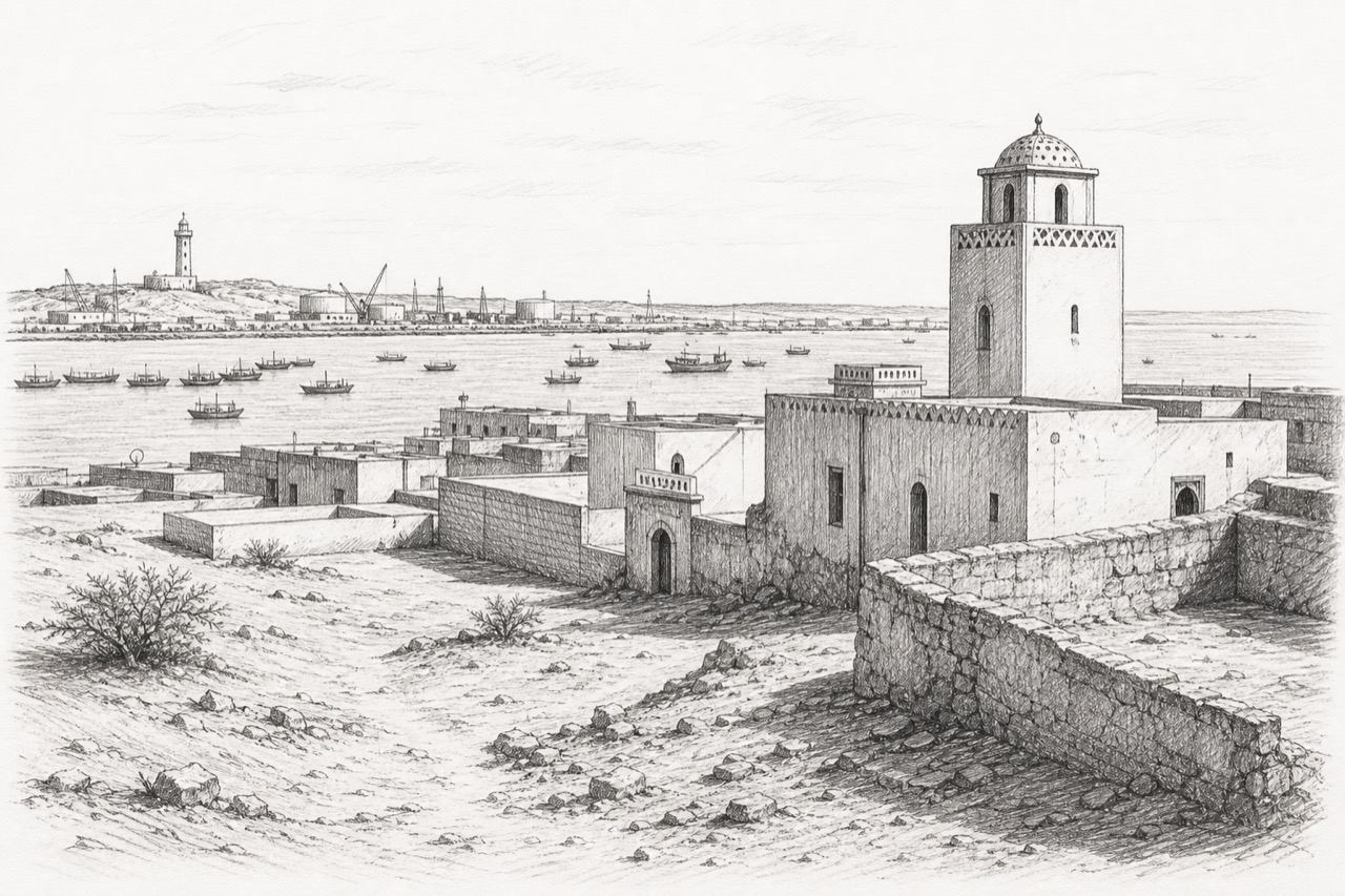 Hand-drawn pencil travel sketch for Nouadhibou, Mauritania