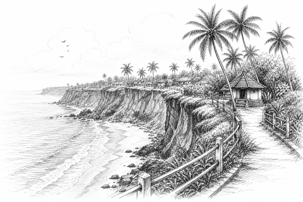 Hand-drawn travel sketch of Varkala