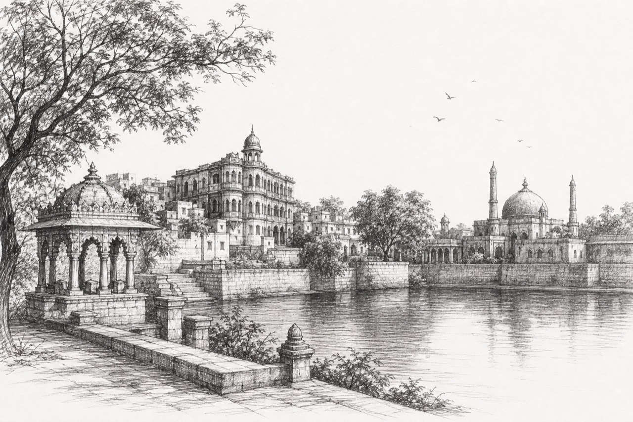 Hand-drawn pencil travel sketch for Ahmadabad Cantonment