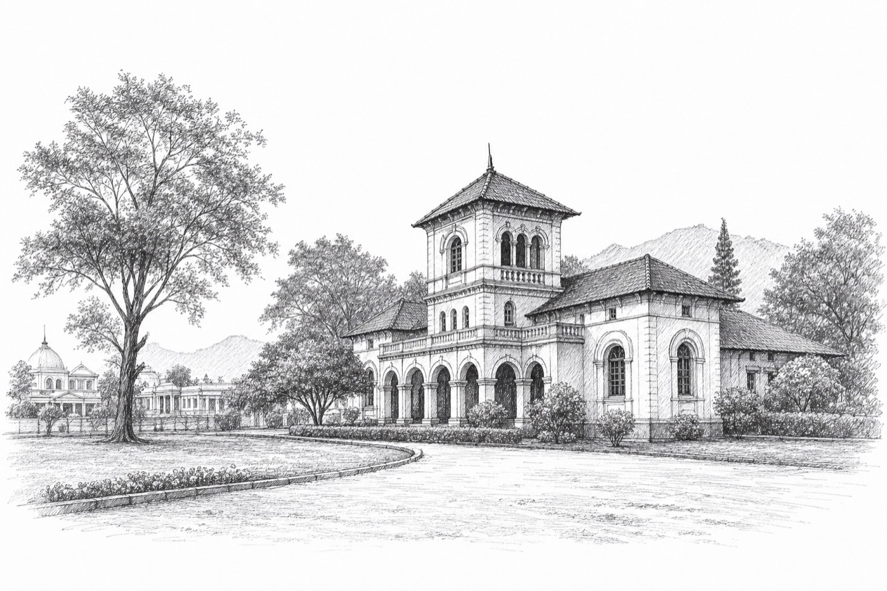 Hand-drawn pencil travel sketch for Ālāndurai, India