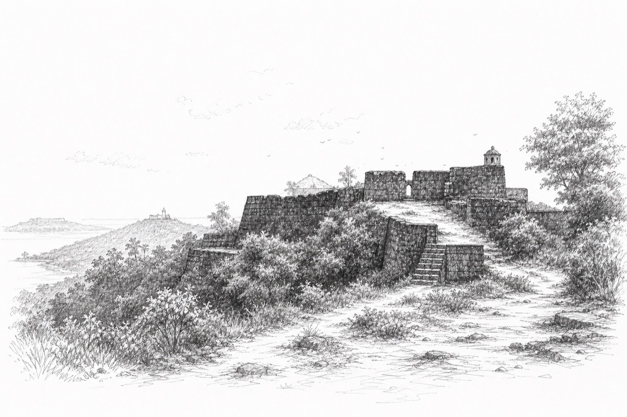 Hand-drawn pencil travel sketch for Aldona, India
