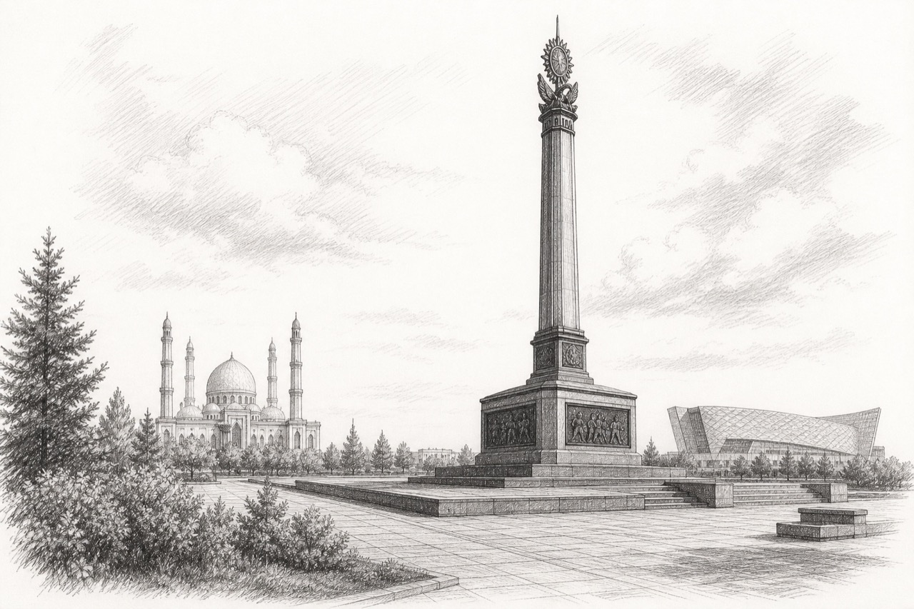 Hand-drawn pencil travel sketch for Astana, Kazakhstan
