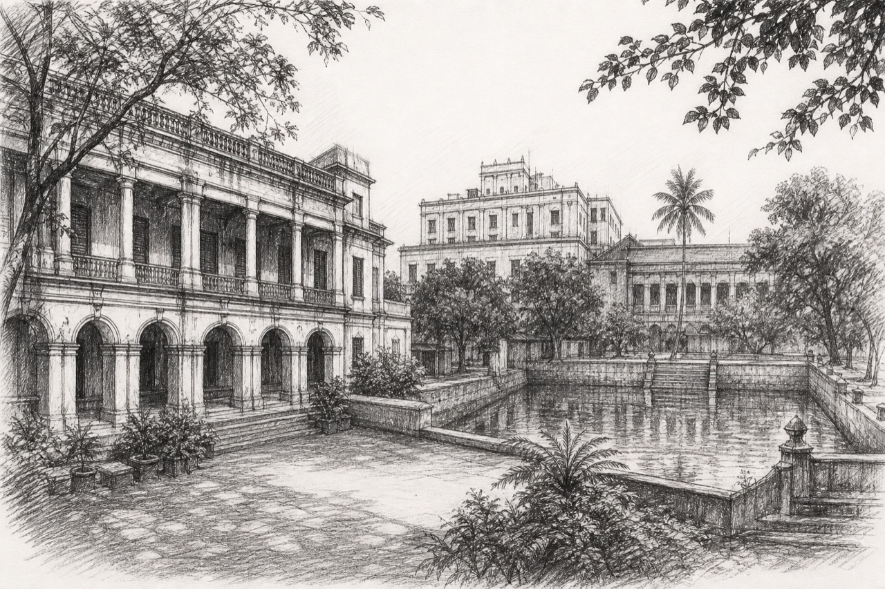 Hand-drawn pencil travel sketch for Bara Bazar, India