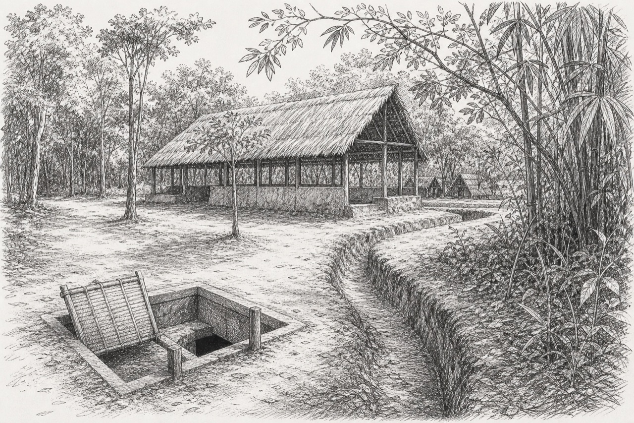 Hand-drawn pencil travel sketch for Bến Cát, Vietnam