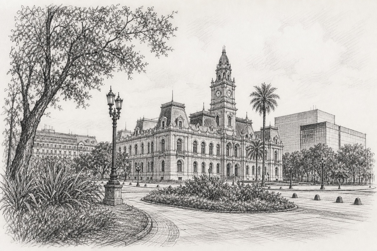 Hand-drawn pencil travel sketch for Buenos Aires, Argentina