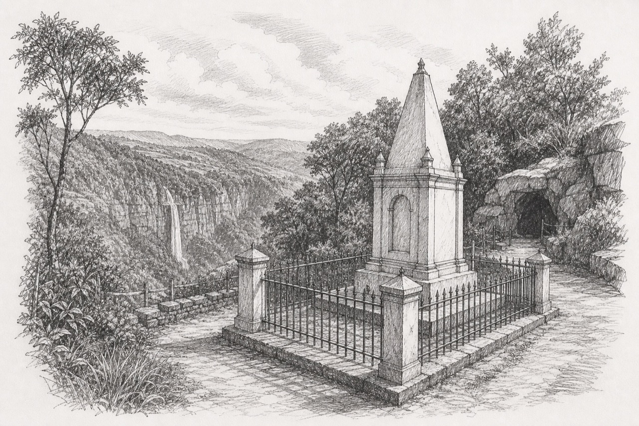 Hand-drawn pencil travel sketch for Cherrapunjee