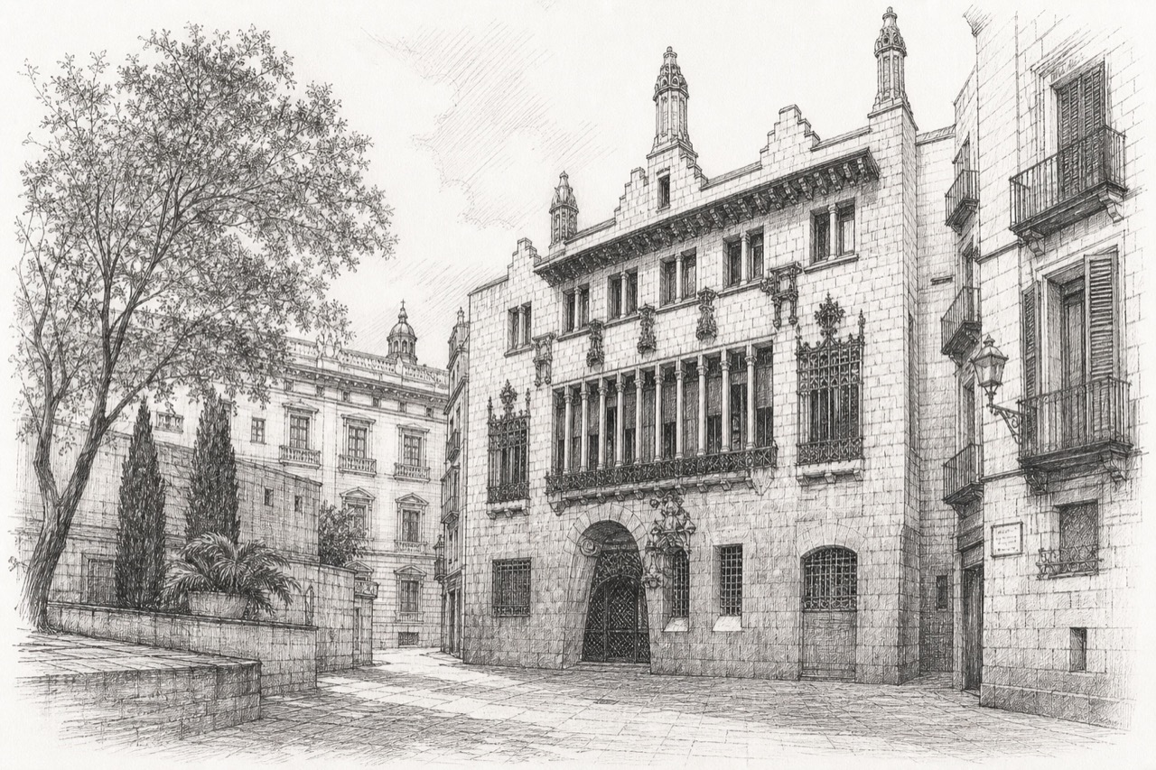 Hand-drawn pencil travel sketch for Ciutat Vella, Spain