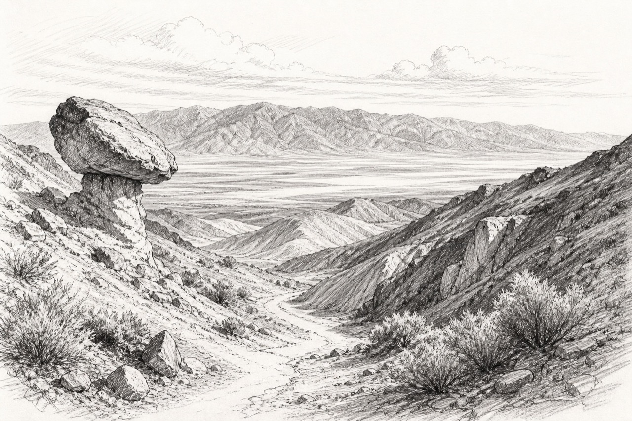 Hand-drawn pencil travel sketch for Death Valley, United States