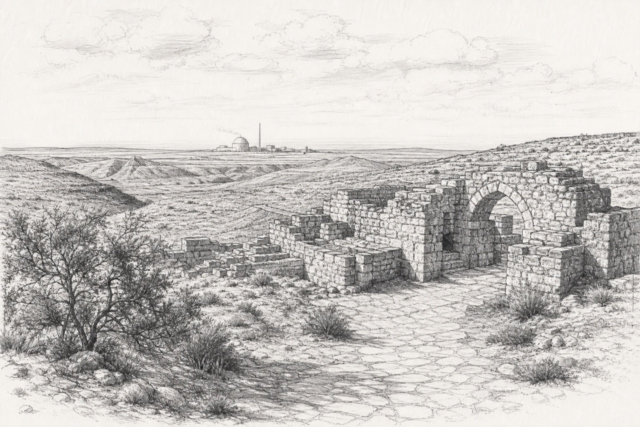 Hand-drawn pencil travel sketch for Dimona, Israel
