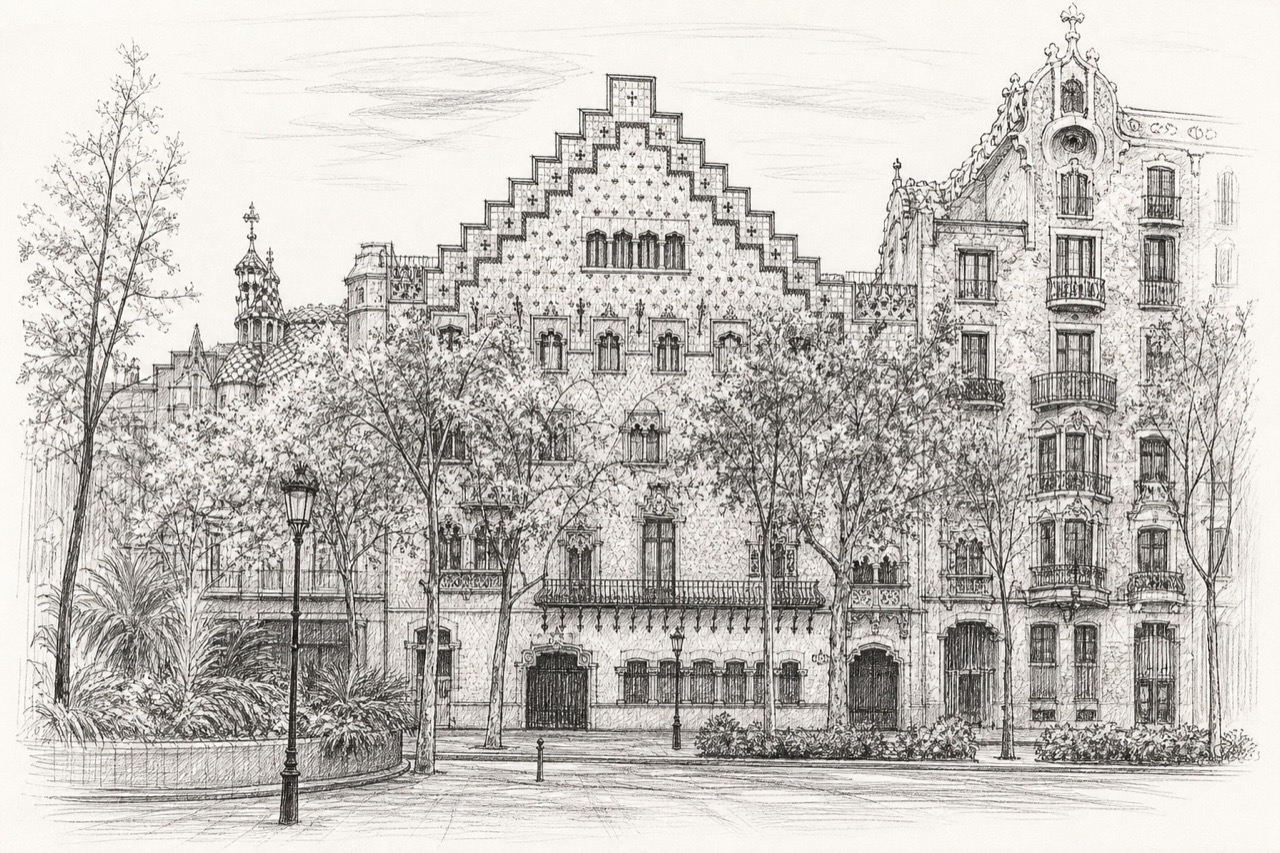 Hand-drawn pencil travel sketch for Dreta de l'Eixample, Spain