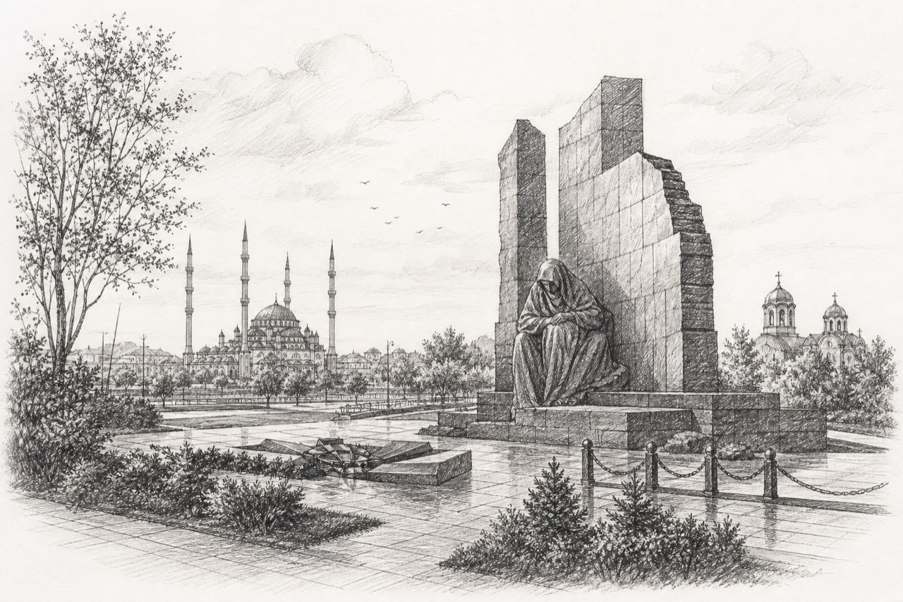Hand-drawn pencil travel sketch for Grozny, Russia