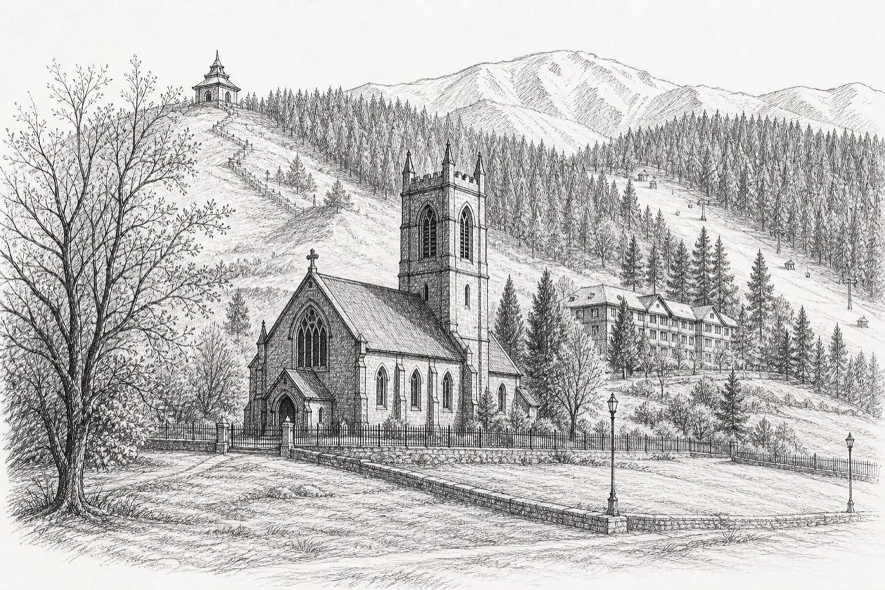 Hand-drawn pencil travel sketch for Gulmarg
