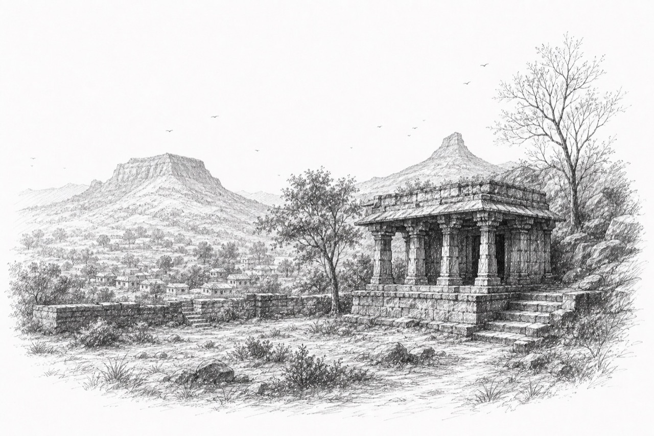 Hand-drawn pencil travel sketch for Junnar, India