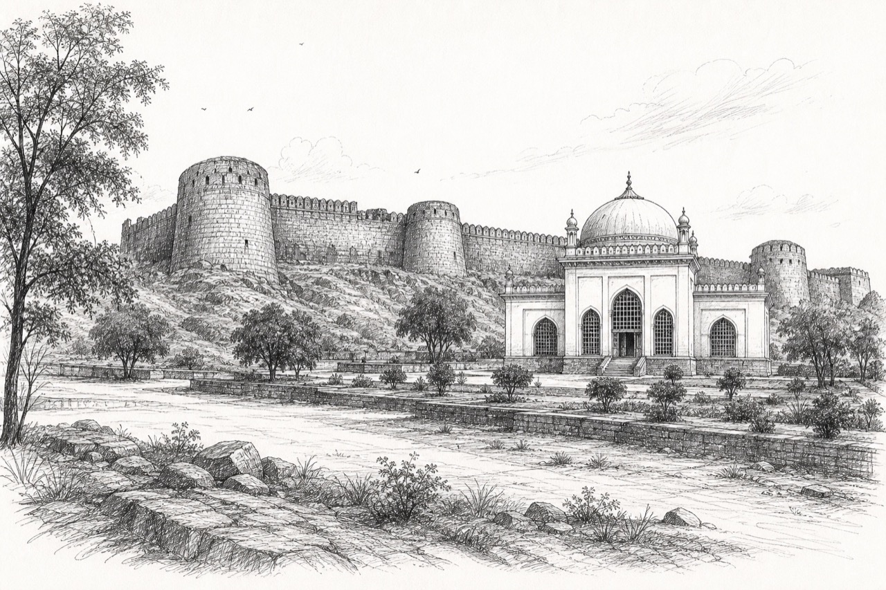 Hand-drawn pencil travel sketch for Kalaburagi
