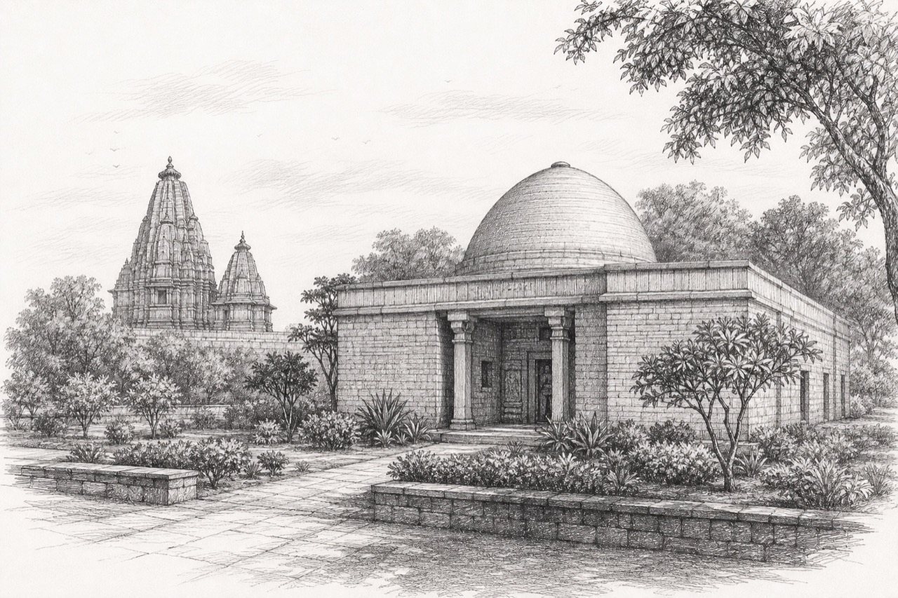 Hand-drawn pencil travel sketch for Khajuraho Group of Monuments