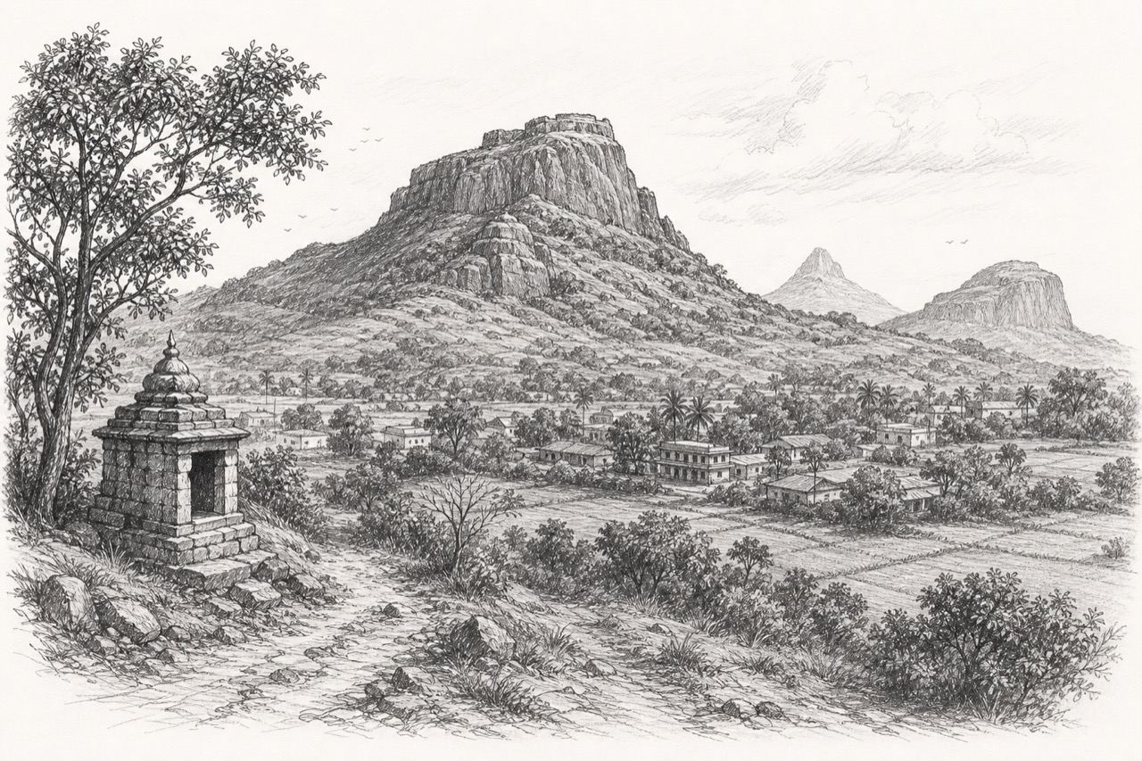 Hand-drawn pencil travel sketch for Khopoli